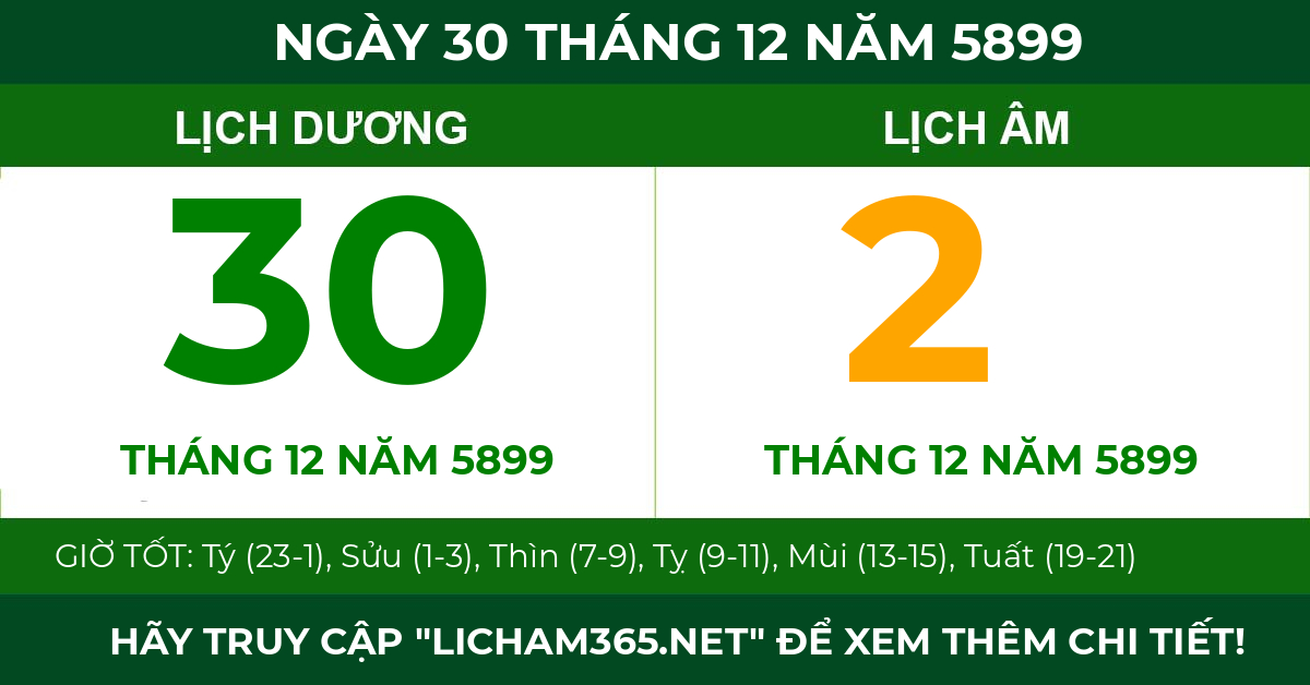 lịch âm ngày 30 tháng 12 năm 5899
