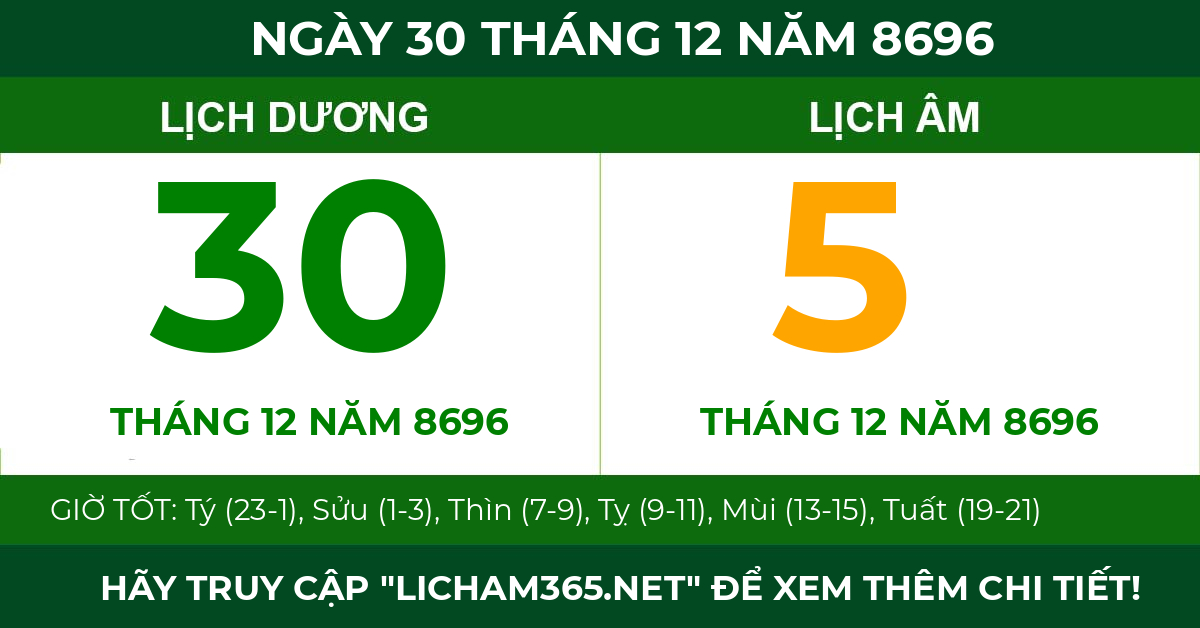 lịch âm ngày 30 tháng 12 năm 8696