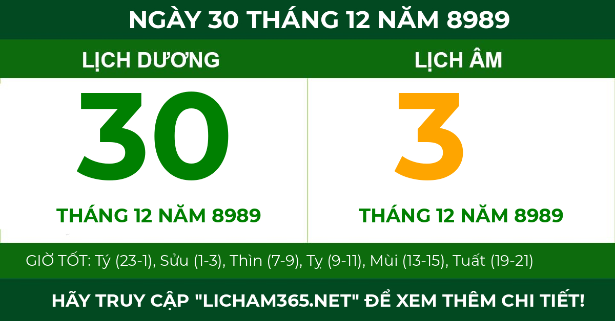 lịch âm ngày 30 tháng 12 năm 8989