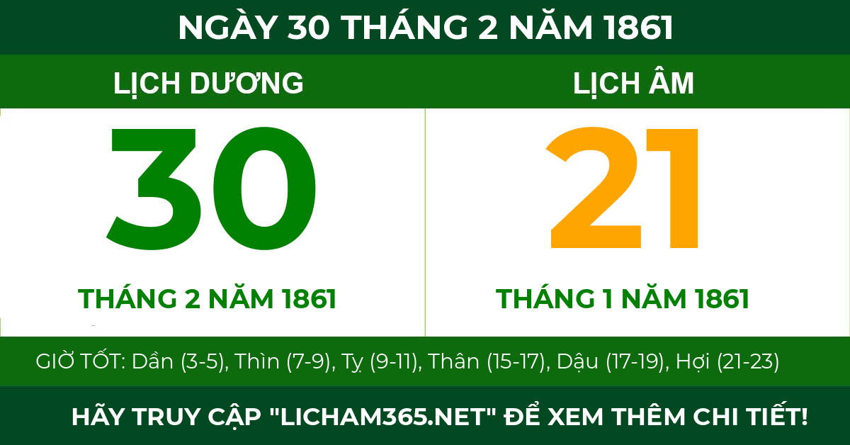 lịch âm ngày 30 tháng 2 năm 1861