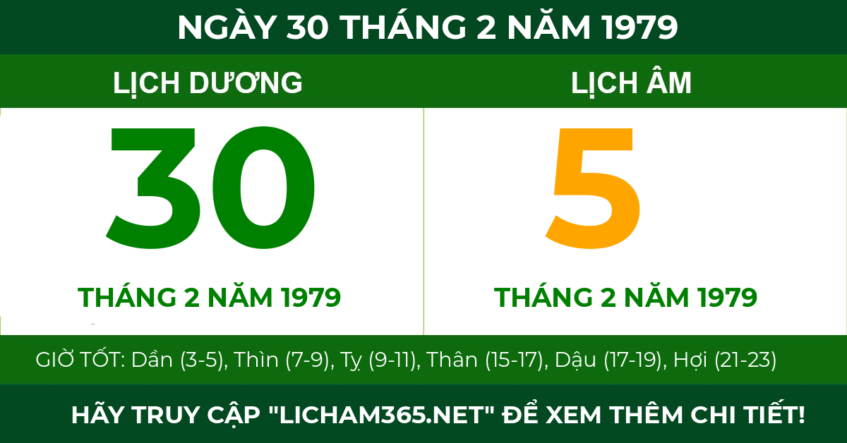 lịch âm ngày 30 tháng 2 năm 1979