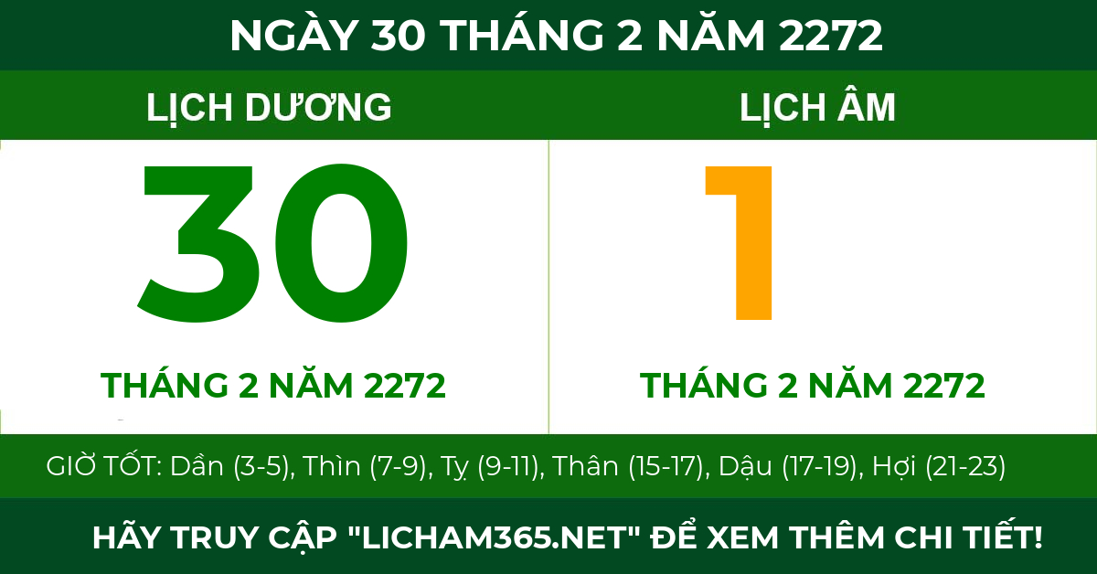 lịch âm ngày 30 tháng 2 năm 2272