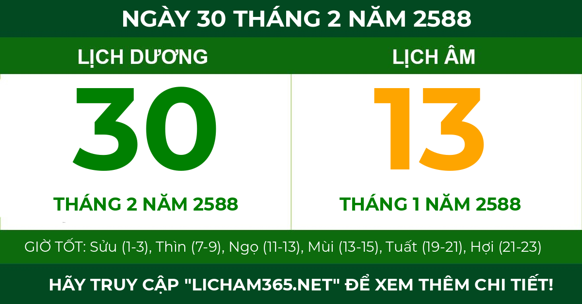 lịch âm ngày 30 tháng 2 năm 2588