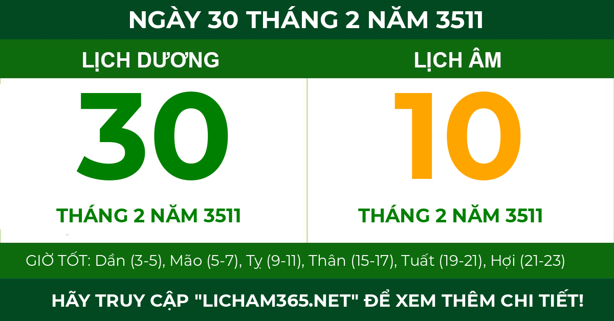 lịch âm ngày 30 tháng 2 năm 3511