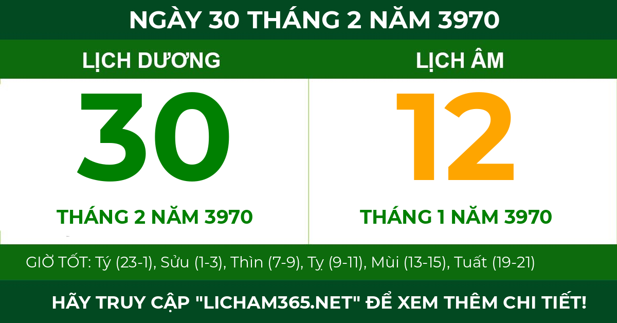lịch âm ngày 30 tháng 2 năm 3970