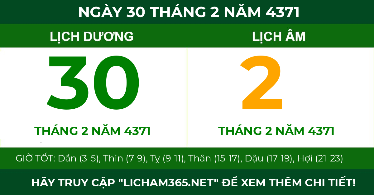 lịch âm ngày 30 tháng 2 năm 4371