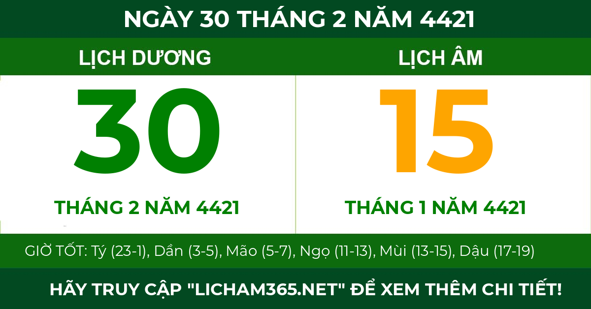 lịch âm ngày 30 tháng 2 năm 4421