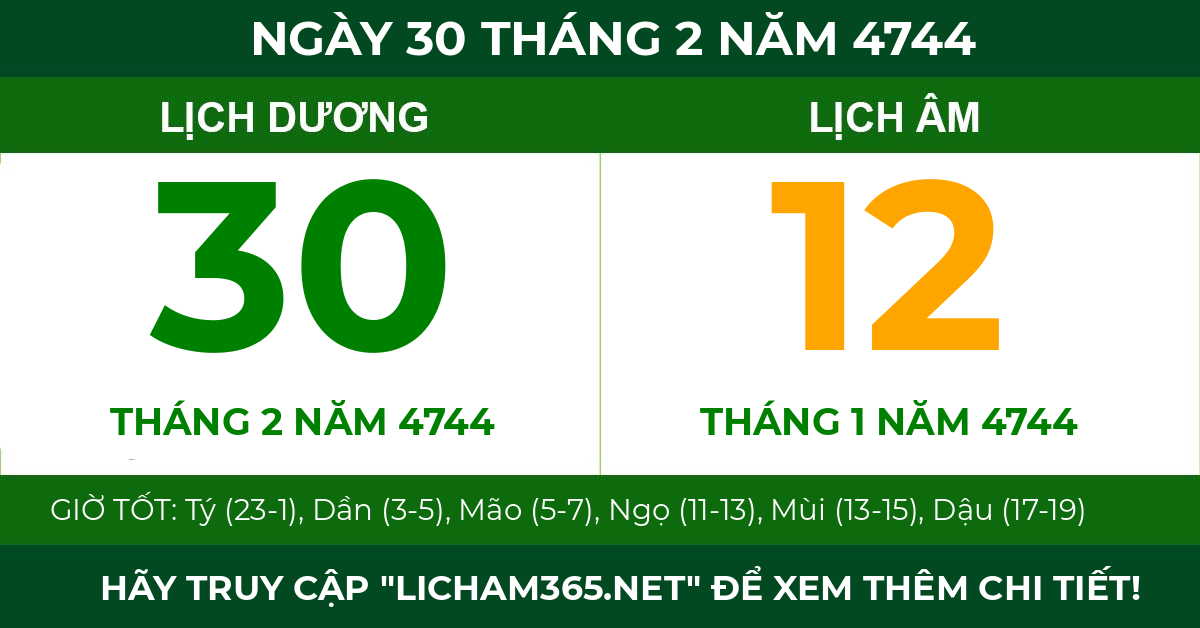 lịch âm ngày 30 tháng 2 năm 4744