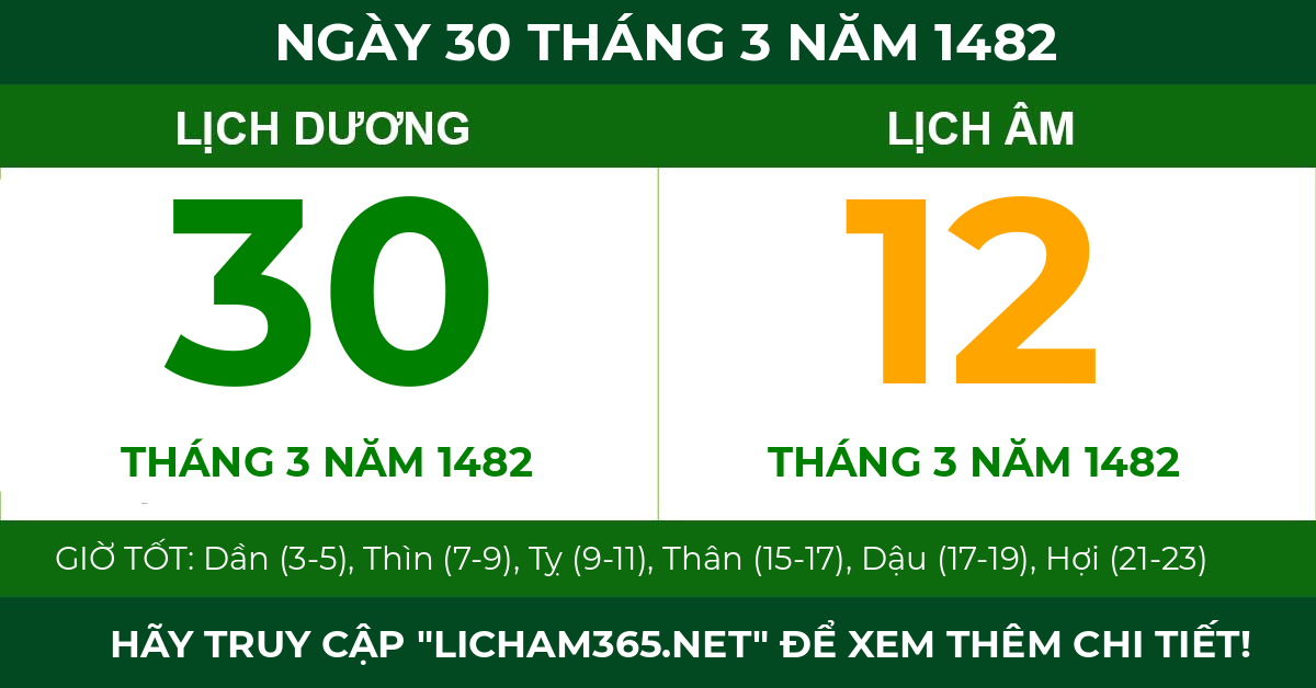 lịch âm ngày 30 tháng 3 năm 1482