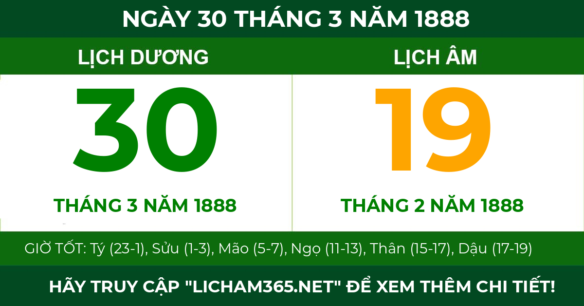 lịch âm ngày 30 tháng 3 năm 1888