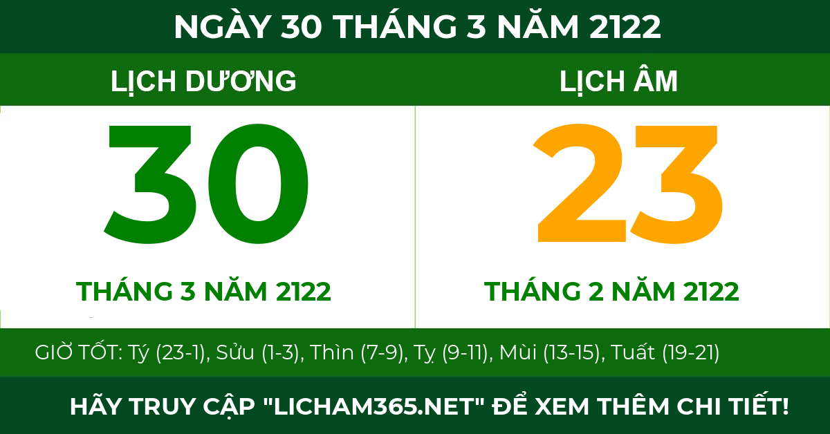 lịch âm ngày 30 tháng 3 năm 2122
