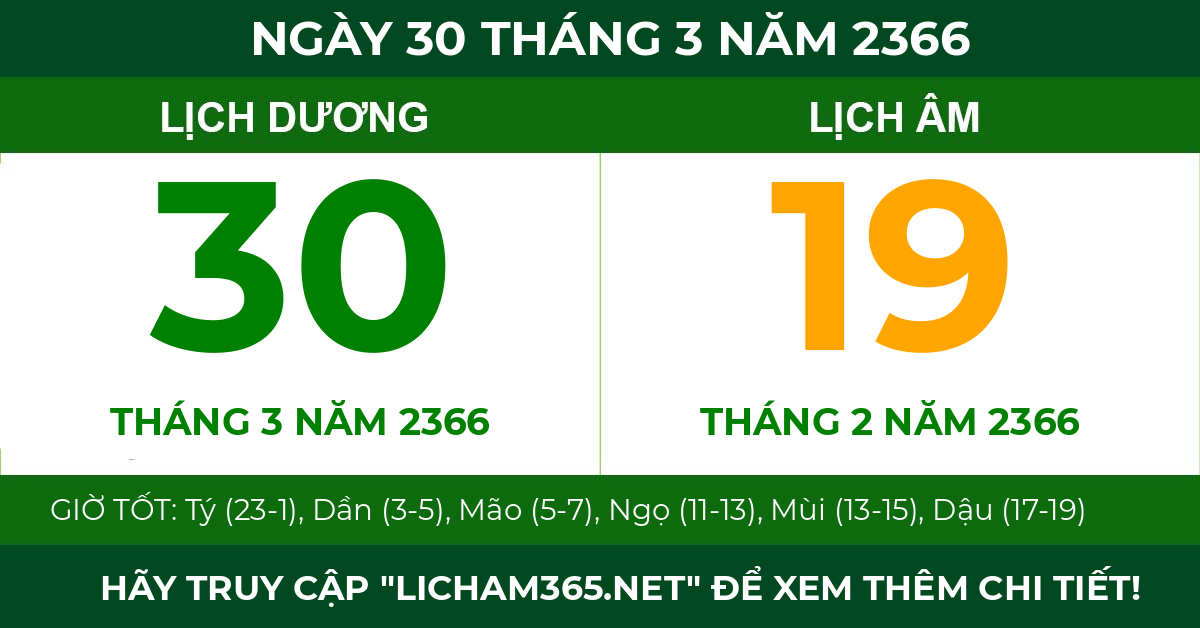 lịch âm ngày 30 tháng 3 năm 2366