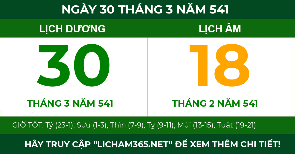 lịch âm ngày 30 tháng 3 năm 541