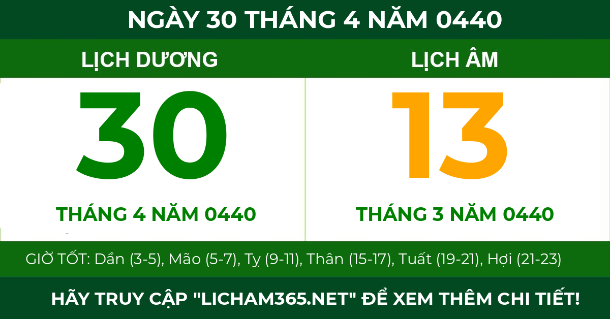 lịch âm ngày 30 tháng 4 năm 0440