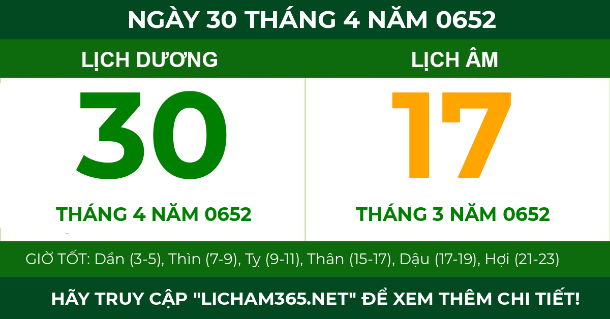 lịch âm ngày 30 tháng 4 năm 0652