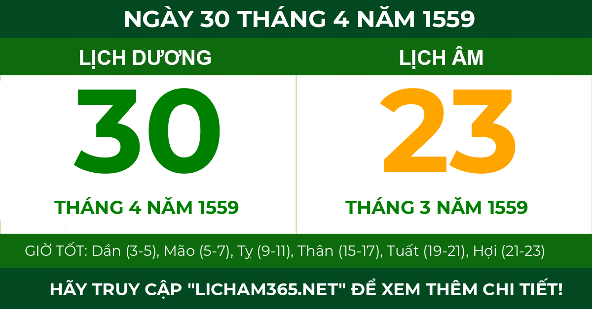 lịch âm ngày 30 tháng 4 năm 1559
