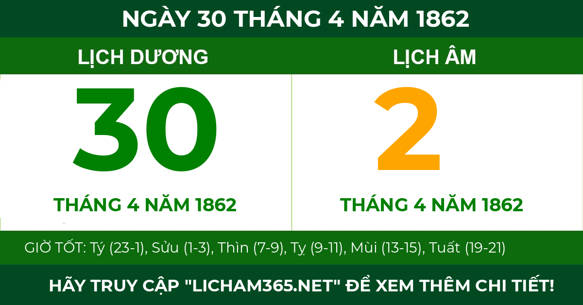 lịch âm ngày 30 tháng 4 năm 1862