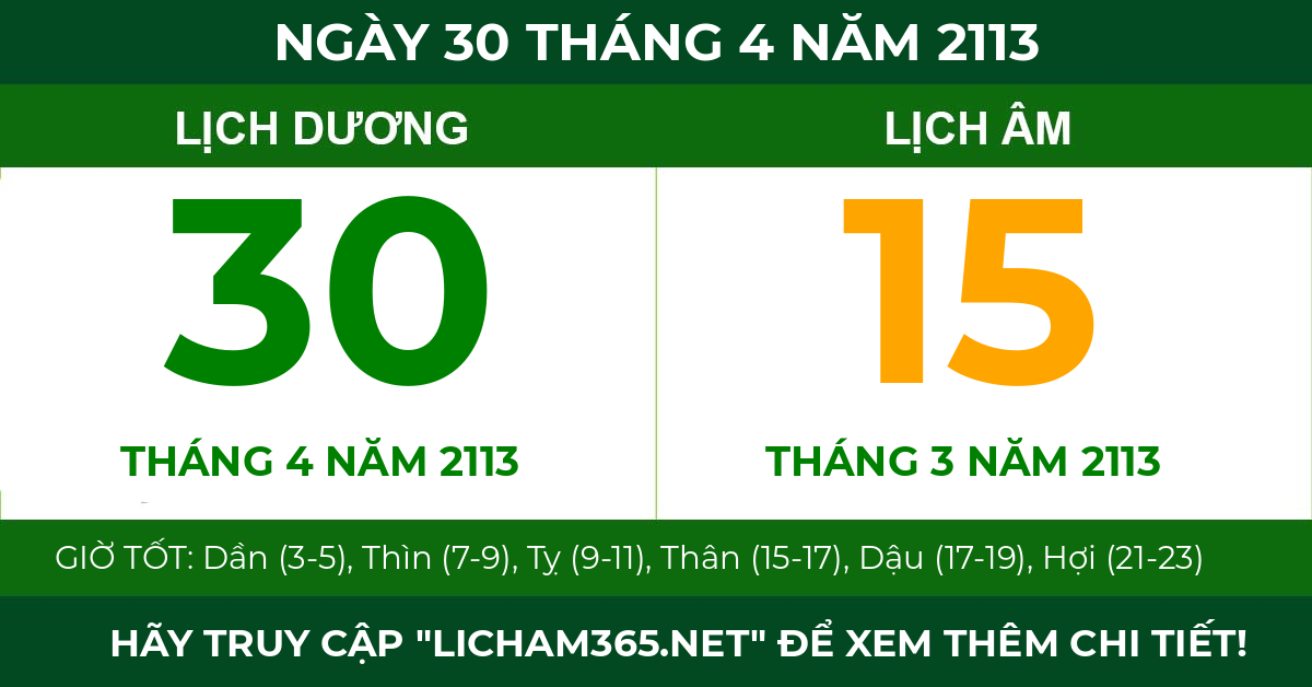lịch âm ngày 30 tháng 4 năm 2113