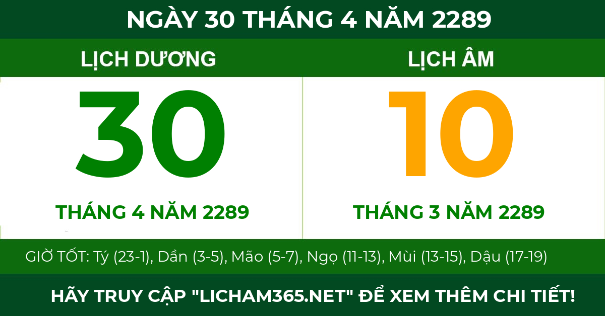lịch âm ngày 30 tháng 4 năm 2289