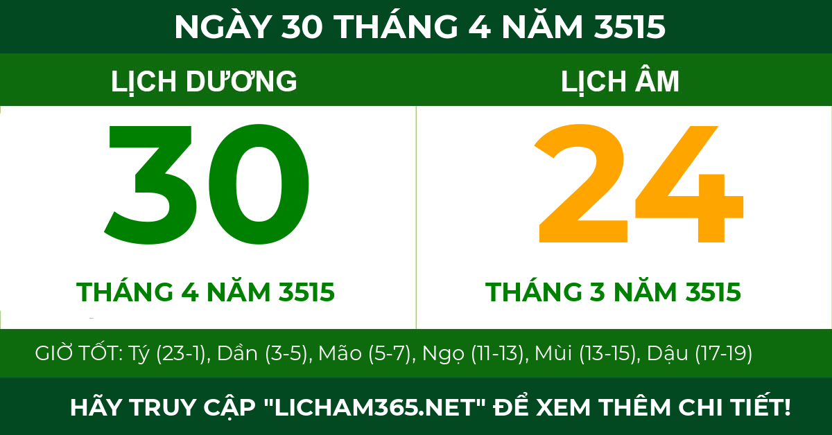 lịch âm ngày 30 tháng 4 năm 3515