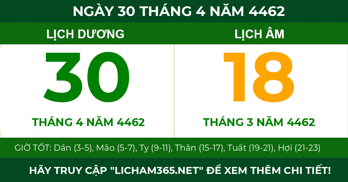 lịch âm ngày 30 tháng 4 năm 4462