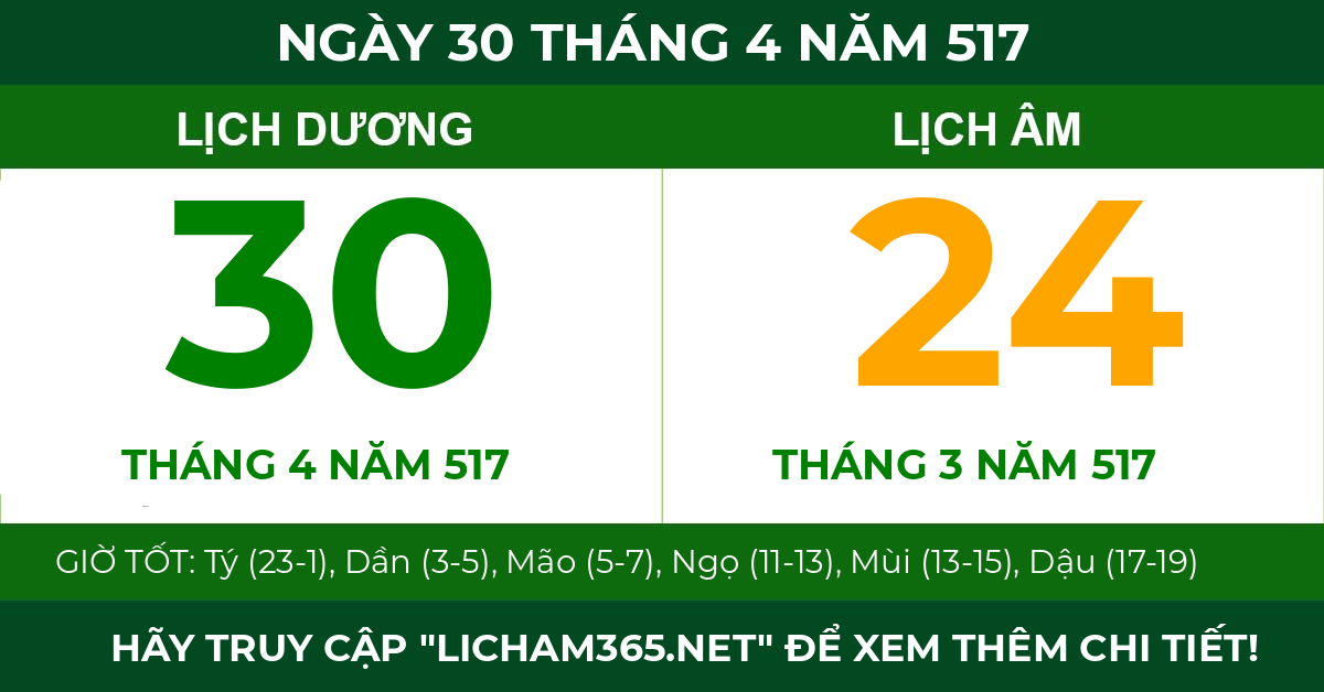 lịch âm ngày 30 tháng 4 năm 517