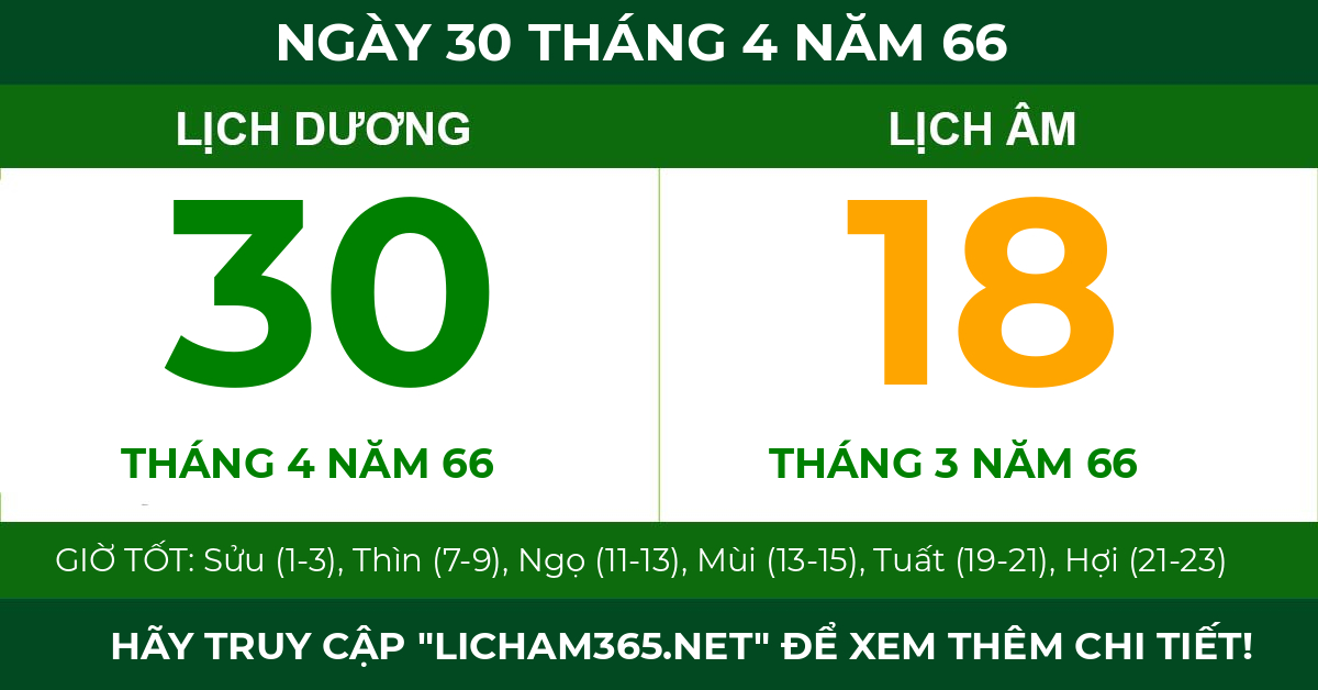 lịch âm ngày 30 tháng 4 năm 66