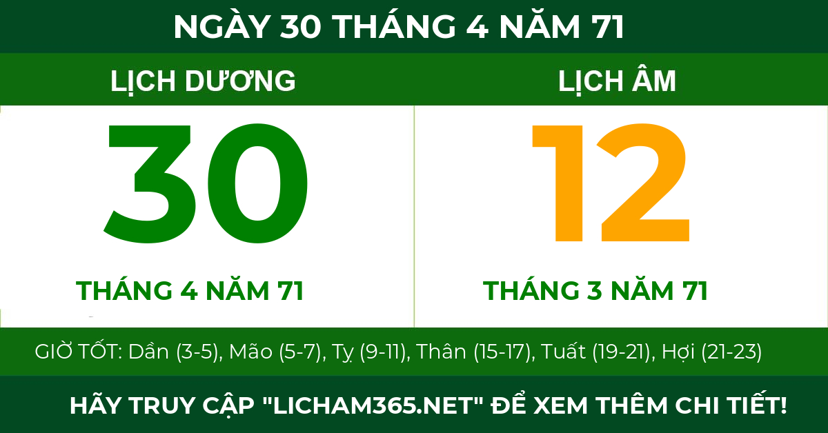 lịch âm ngày 30 tháng 4 năm 71