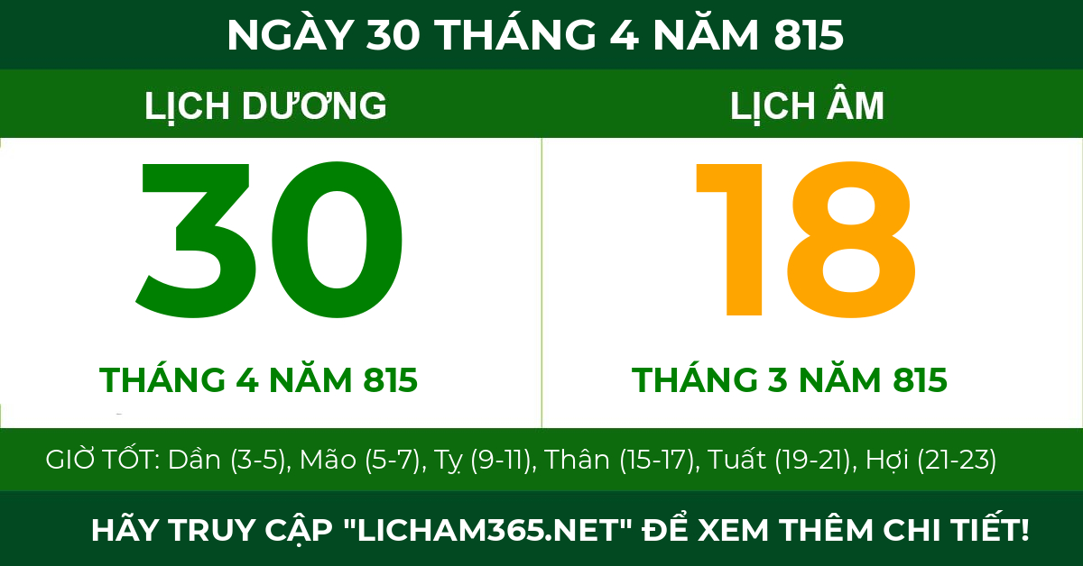 lịch âm ngày 30 tháng 4 năm 815