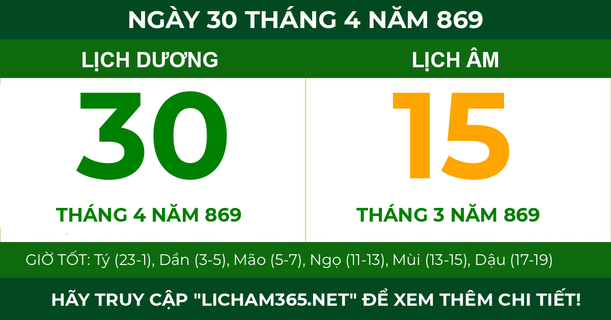 lịch âm ngày 30 tháng 4 năm 869