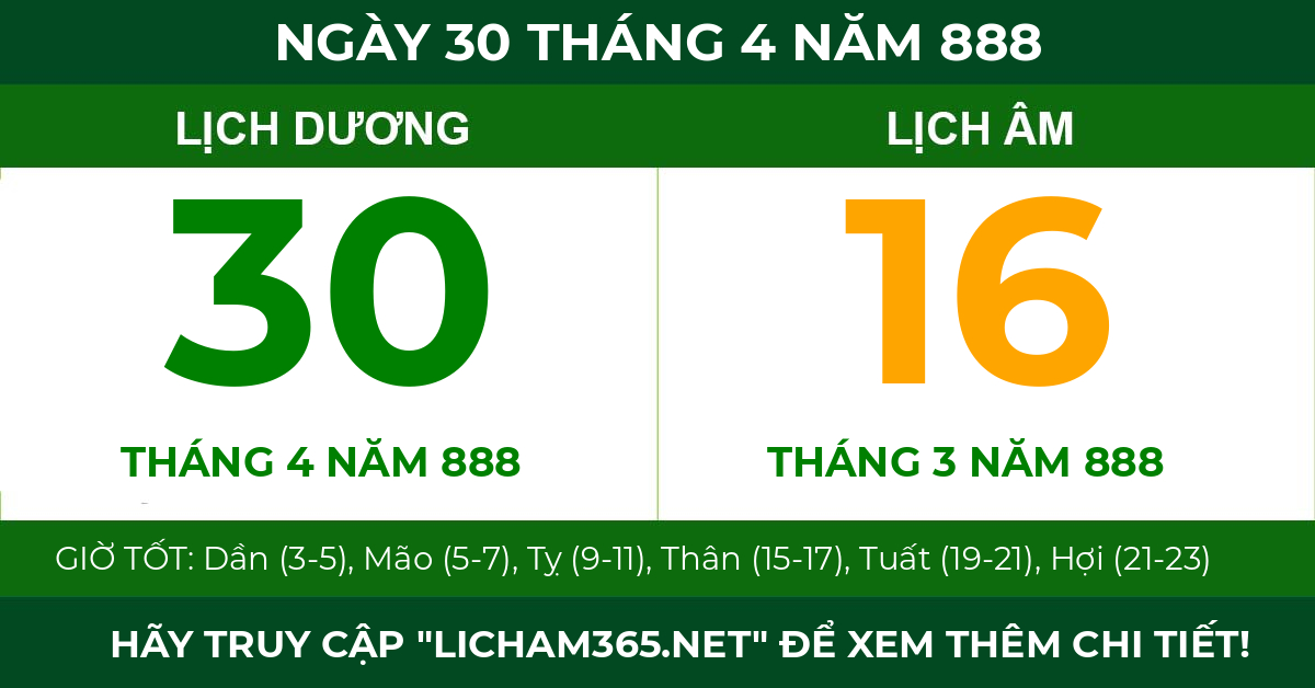 lịch âm ngày 30 tháng 4 năm 888