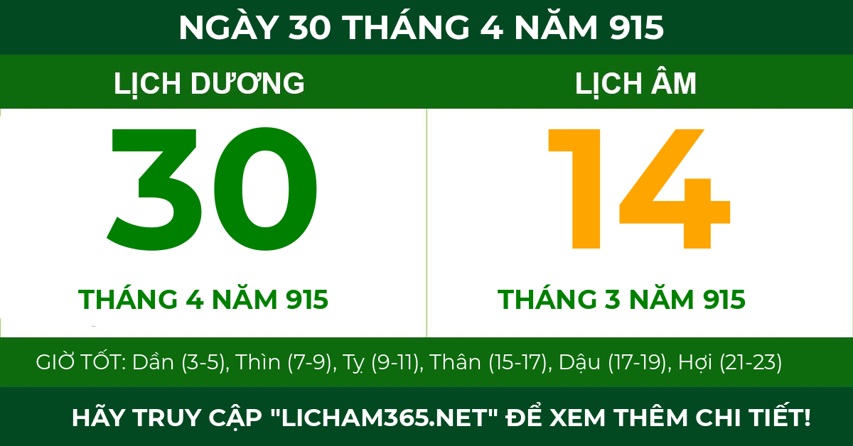 lịch âm ngày 30 tháng 4 năm 915