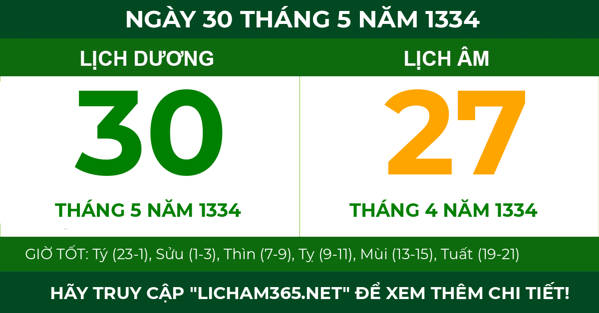 lịch âm ngày 30 tháng 5 năm 1334