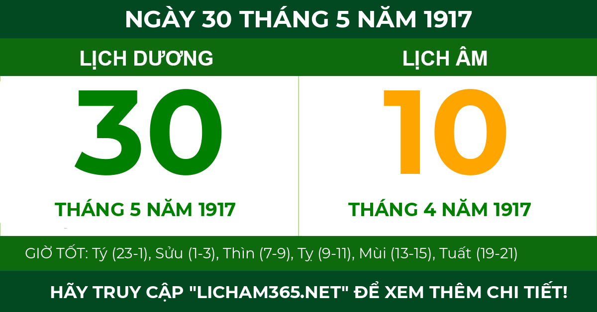 lịch âm ngày 30 tháng 5 năm 1917