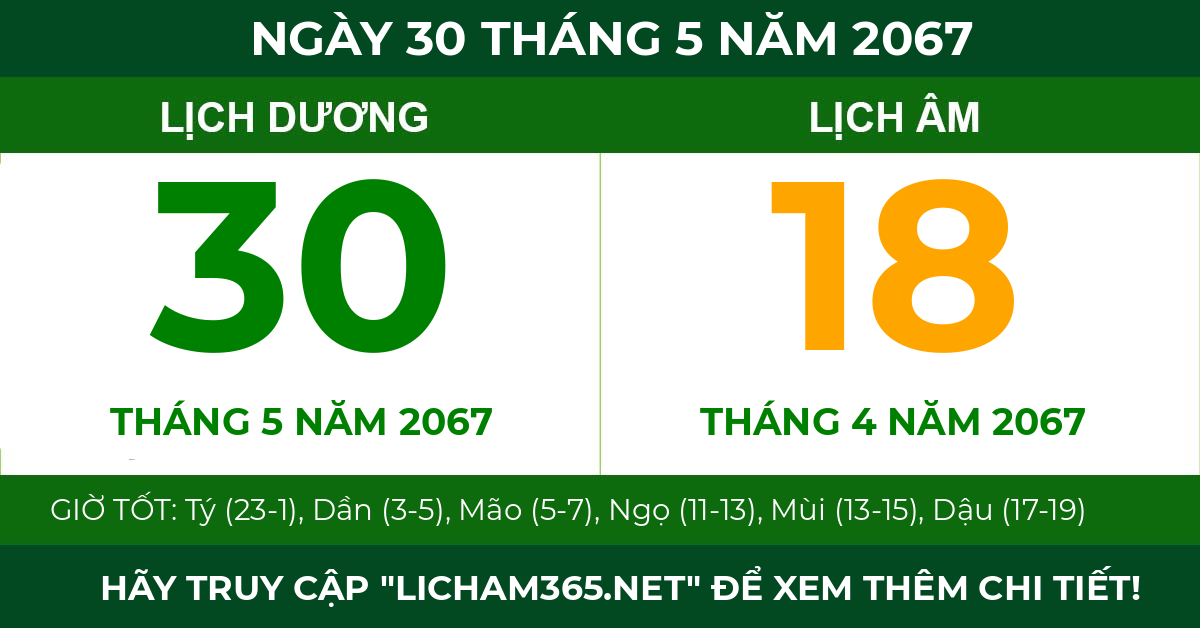 lịch âm ngày 30 tháng 5 năm 2067