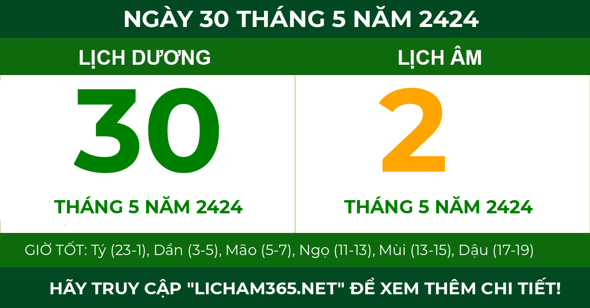 lịch âm ngày 30 tháng 5 năm 2424