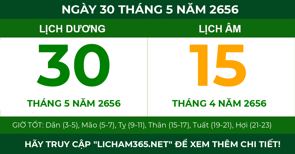 lịch âm ngày 30 tháng 5 năm 2656