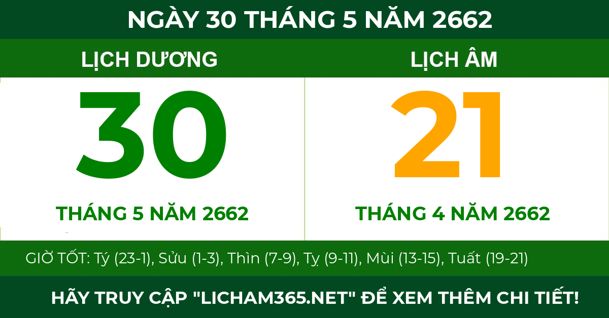 lịch âm ngày 30 tháng 5 năm 2662