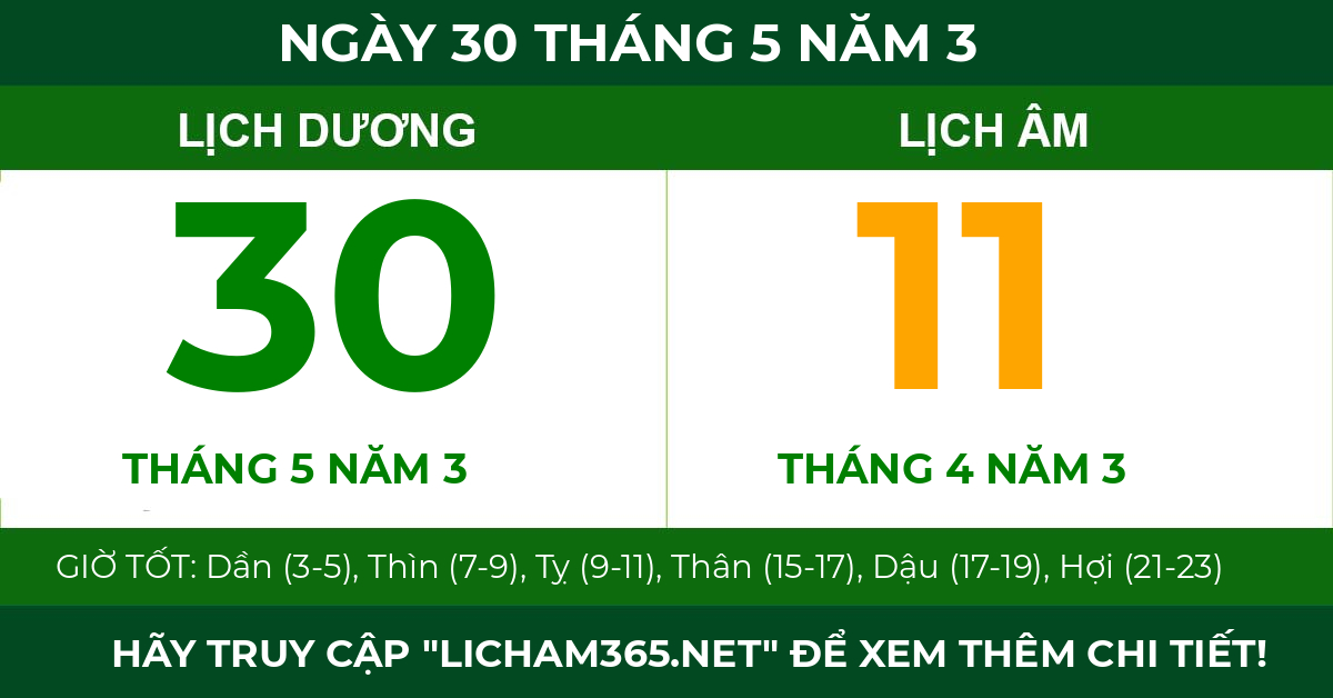 lịch âm ngày 30 tháng 5 năm 3
