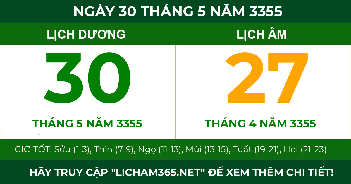 lịch âm ngày 30 tháng 5 năm 3355