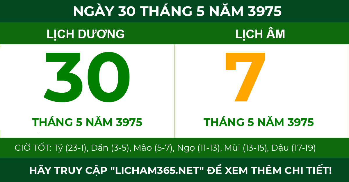 lịch âm ngày 30 tháng 5 năm 3975