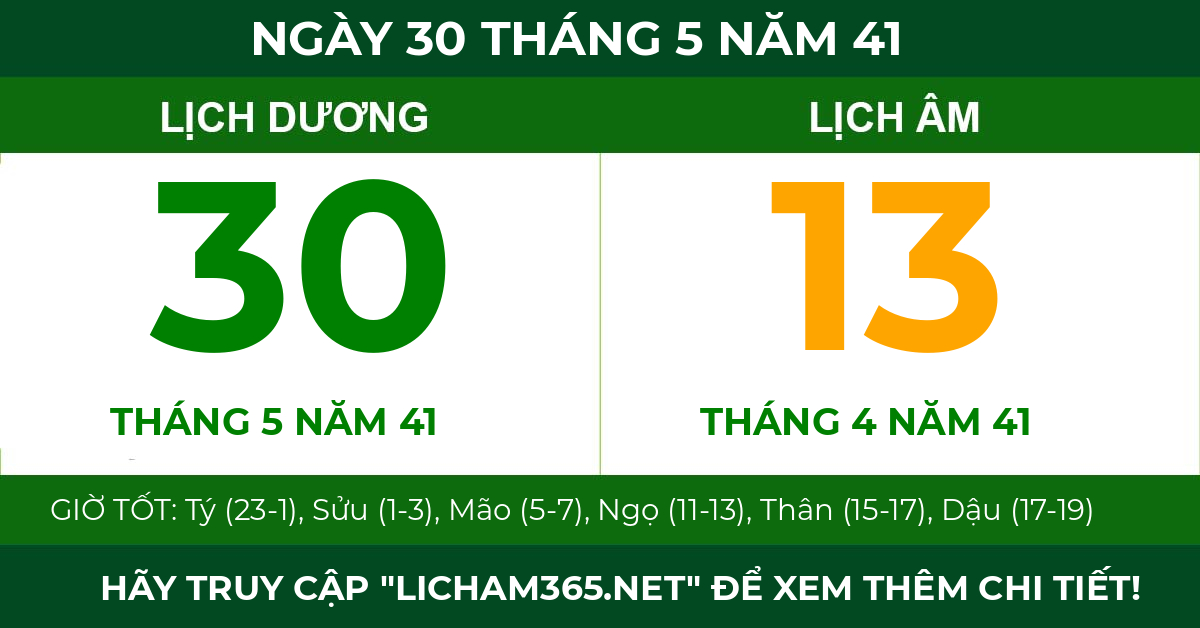 lịch âm ngày 30 tháng 5 năm 41