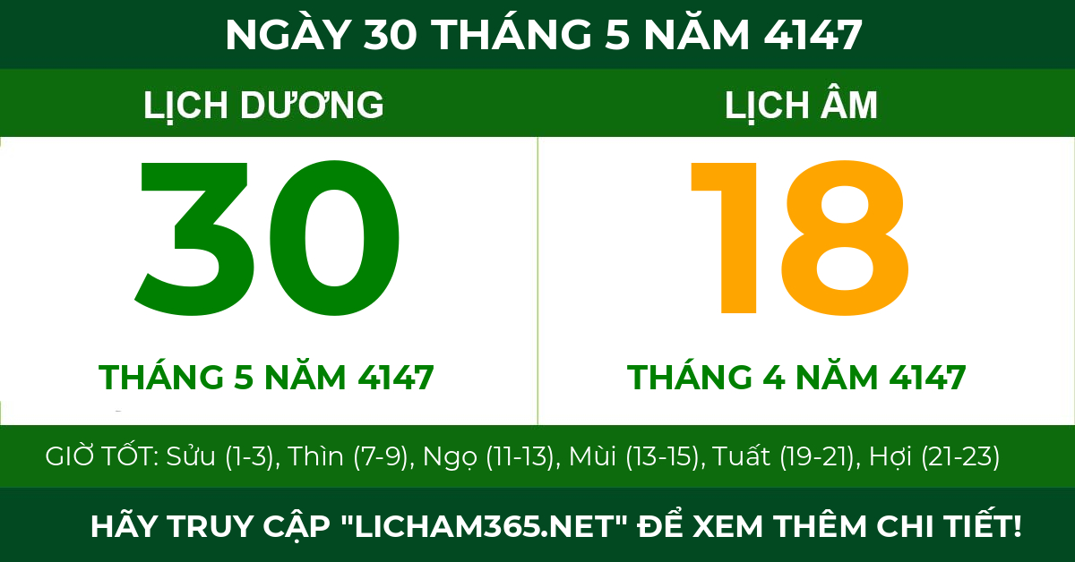 lịch âm ngày 30 tháng 5 năm 4147