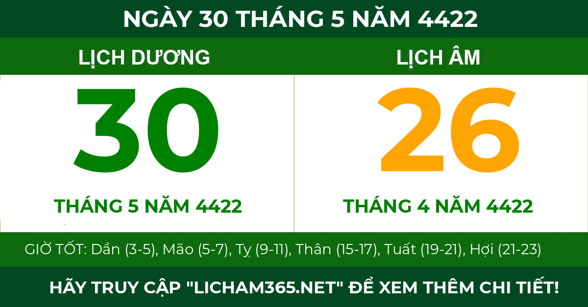 lịch âm ngày 30 tháng 5 năm 4422