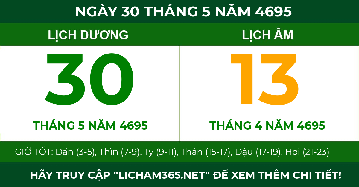 lịch âm ngày 30 tháng 5 năm 4695