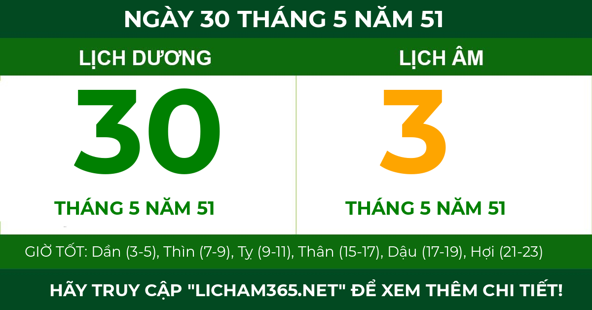 lịch âm ngày 30 tháng 5 năm 51