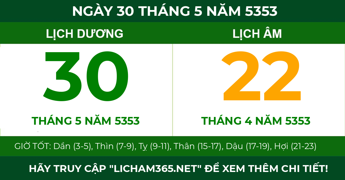 lịch âm ngày 30 tháng 5 năm 5353