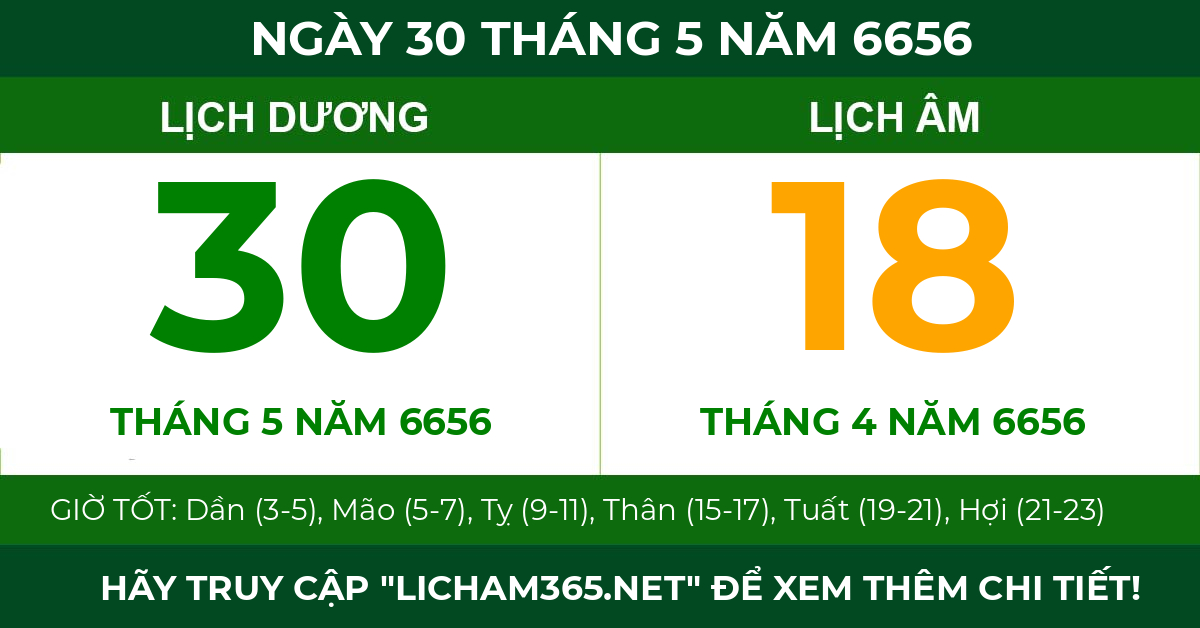lịch âm ngày 30 tháng 5 năm 6656