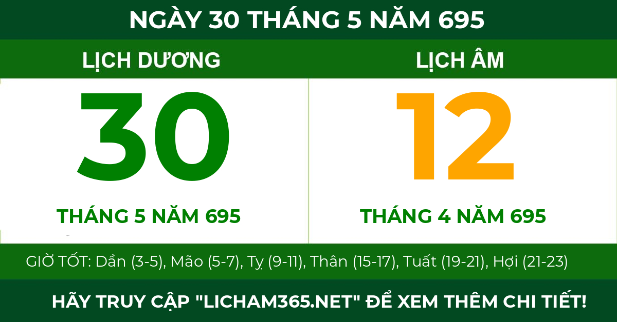 lịch âm ngày 30 tháng 5 năm 695