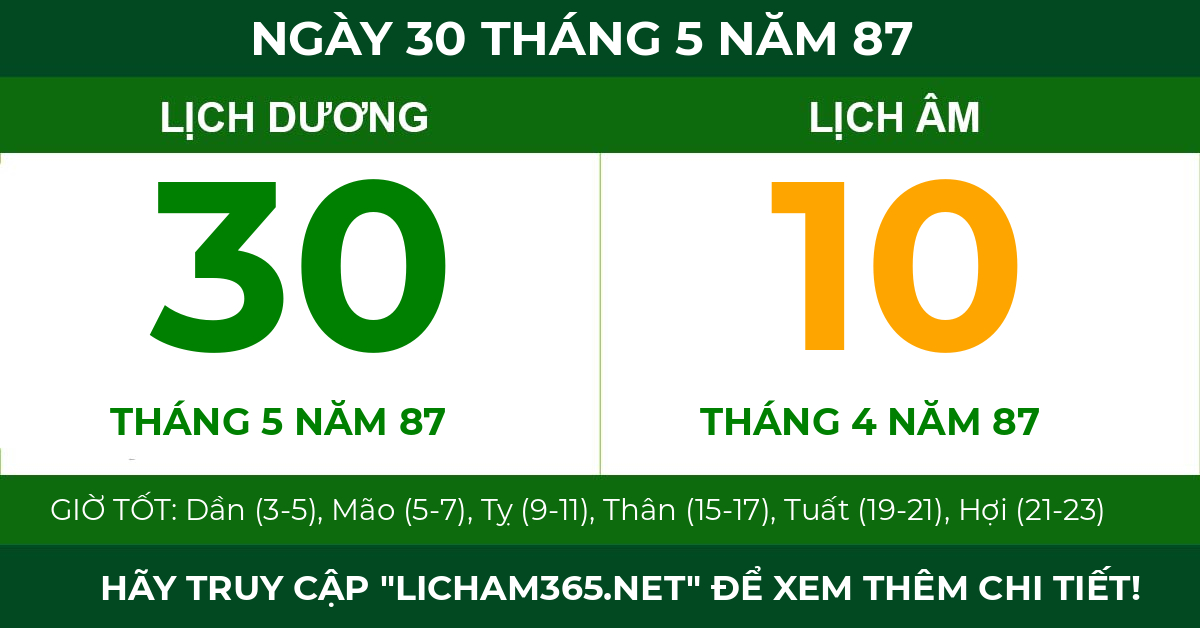 lịch âm ngày 30 tháng 5 năm 87